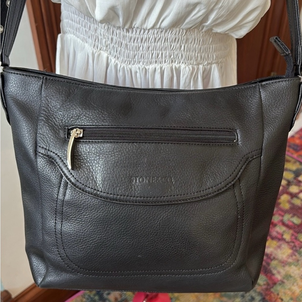 Stone & Co. shoulder bag  Crossbody Bag   leather   Black   3 exterior pockets